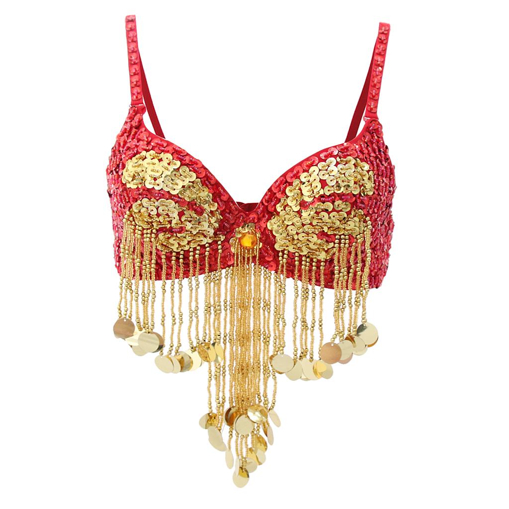 Womens Sparkling Sequins Tassels Bra Top Raves Belly Dance Holiday Indian Dancer Costume Club Wear