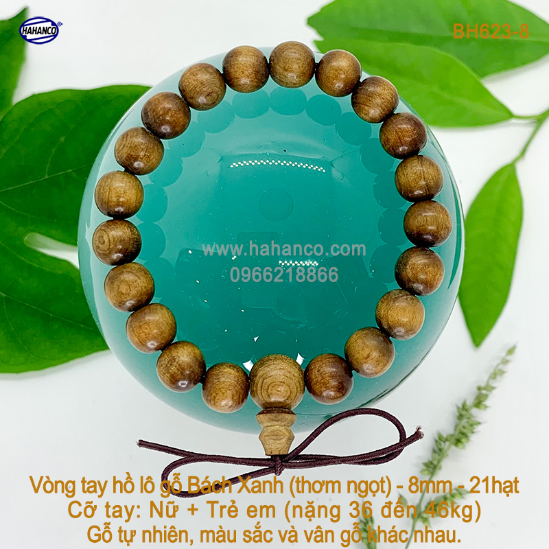 Vòng tay gỗ Bách Xanh cổ thụ thơm ngọt - Núm Hồ Lô Tài Lộc - Bình An - Bracelet of HAHANCO