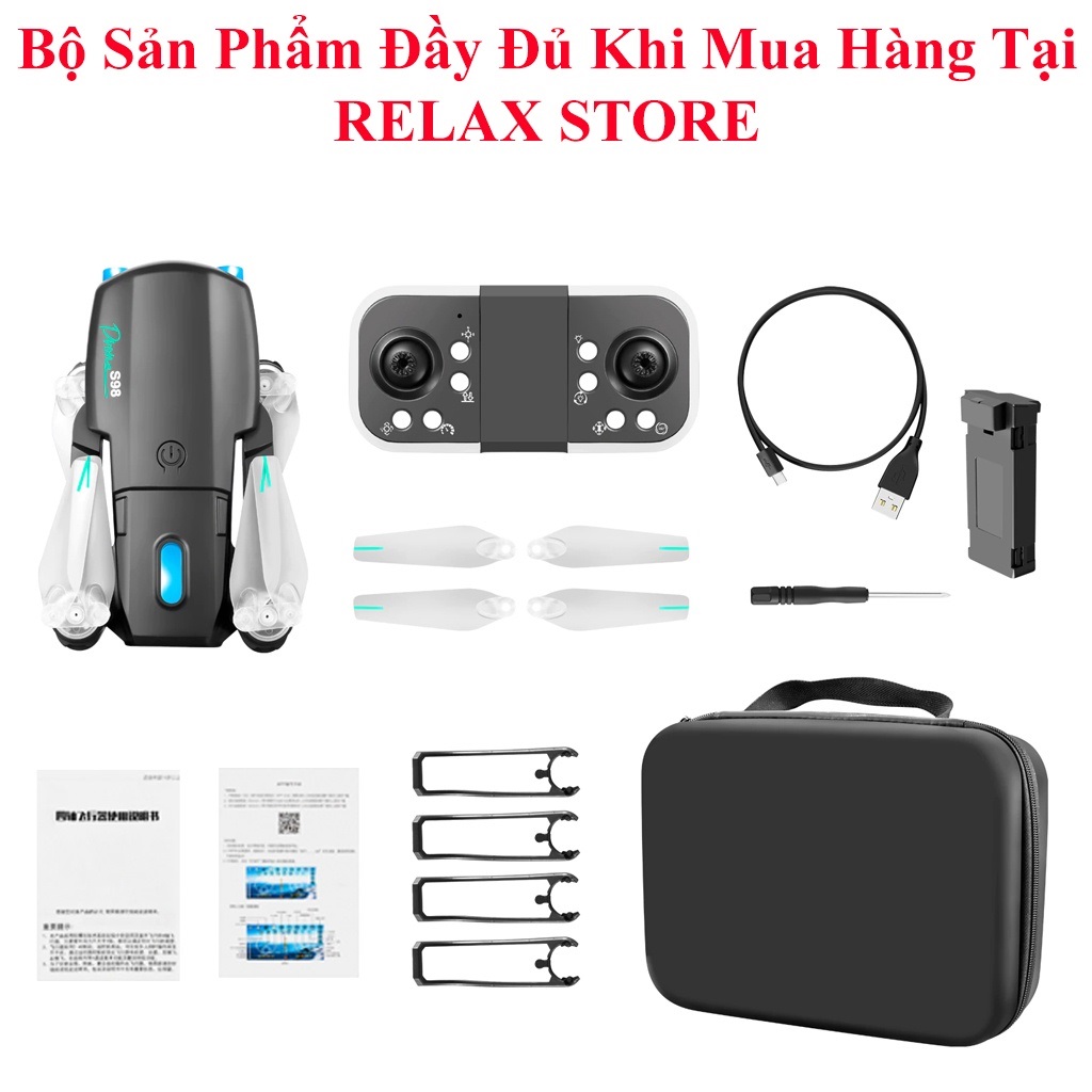 Flycam mini giá rẻ tập bay, Drone mini 8K S98 PRO MAX cảm biến tránh vật cản, giữ độ cao ổn định, nhào lộn 360 độ, đèn led bay ban đêm cực đẹp - Hàng chính hãng