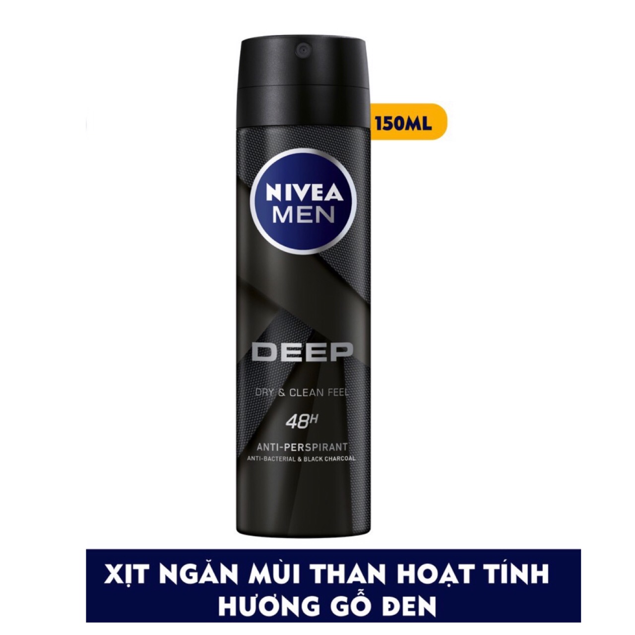 Bộ Đôi Xịt ngăn mùi NIVEA MEN Deep than đen hoạt tính 150ml và Lăn ngăn mùi NIVEA MEN Deep than đen hoạt tính 50ml