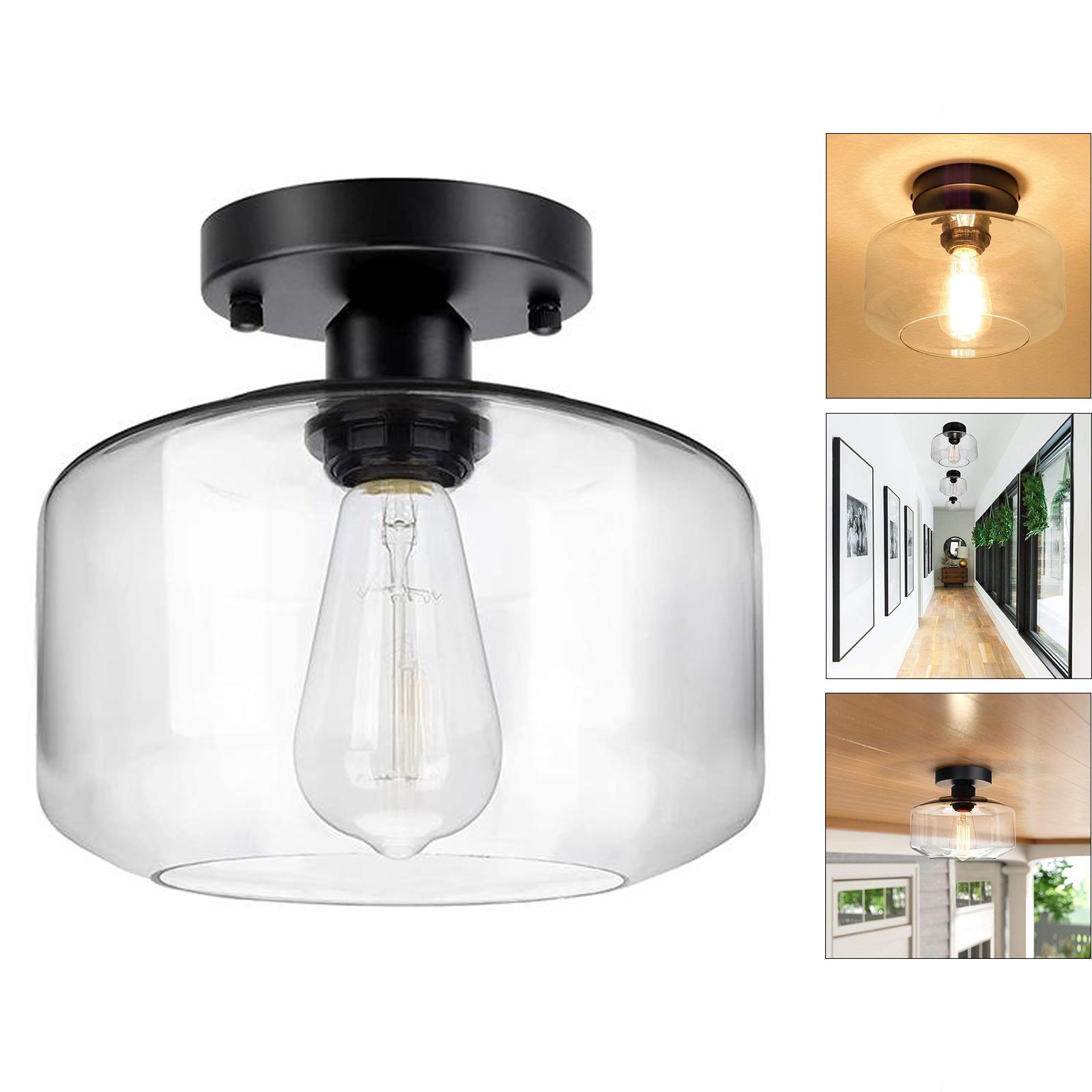 Industrial Ceiling Light Fixture with Clear Glass Shade, Semi Flush Mount Ceiling Light for Hallway, Entryway, Cafe, Bar, Corridor, Porch,Passway