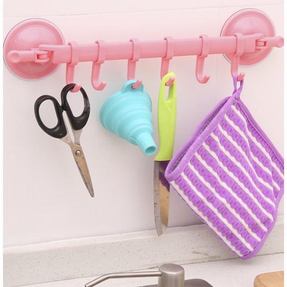 Móc treo dán tường hút chân không nhà tắm, nhà bếp 6 móc di động siêu chắc không khoan đục