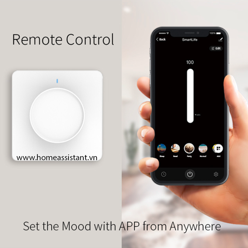 Công Tắc Dimmer Zigbee Tuya Tăng Giảm Độ Sáng Đèn Hình Vuông ZDM01 (Hỗ trợ Home Assistant)