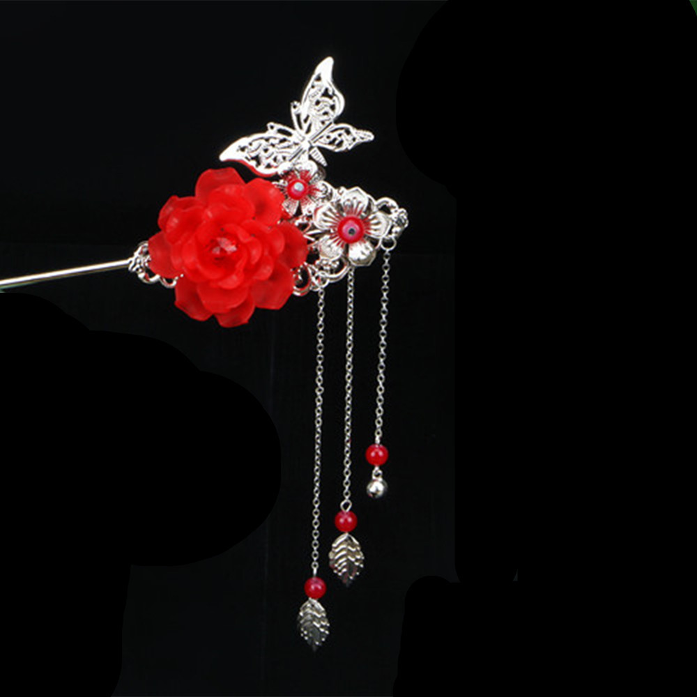 Trâm cài tóc cổ trang hoa và cánh bướm nhiều màu sắc