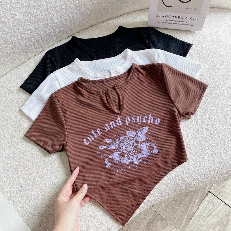 Áo Croptop Ôm Tay Ngắn Kiểu Dáng Trơn Basic Phối Xích , In Hoa Hồng - Vải Thun Bozip Cotton Dày Mịn, Áo Croptop Ôm Tay Ngắn Kiểu Dáng Phối Màu Gắn Dây Xích - Vải Thun Cotton Dày Mịn Màu Đen Xanh, Áo Croptop Ngắn Ôm 3 Lỗ In Chữ