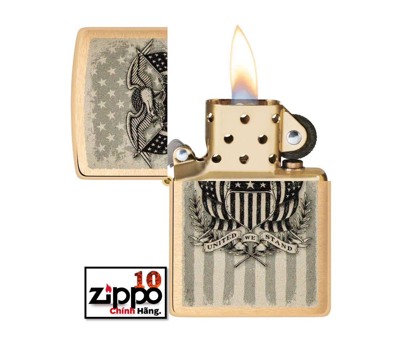 Bật lửa Zippo 46230 American Crest Brushed Brass - Chính hãng 100%