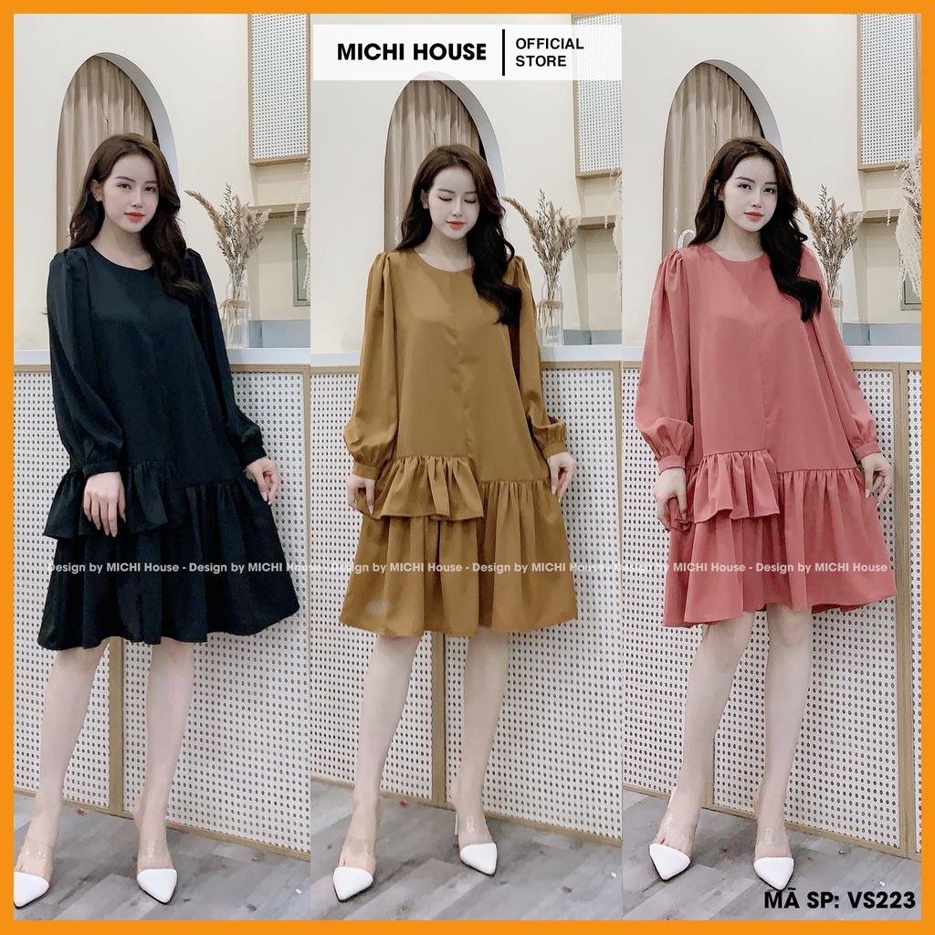 Đầm Suông Đuôi Cá Dáng Rộng MICHI House VS223 Váy Xuông Dài Tay Cổ Tròn Freesize