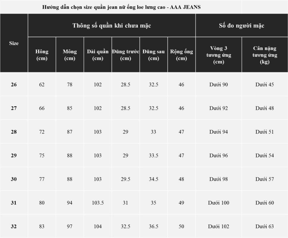 Quần Jean Nữ Ống Loe Lưng Cao Aaa Jeans Dài Lửng Nhiều Màu
