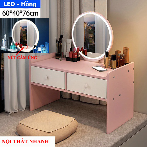 Bàn trang điểm mini ngồi bệt HOLI (AK12)  đèn LED cảm ưng, mặt bàn bo góc an toàn, thiết kế hiện đại