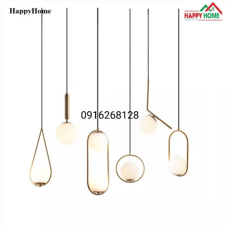 Đèn thả trang trí phong cách Bắc Âu thân vàng cầu đục D150