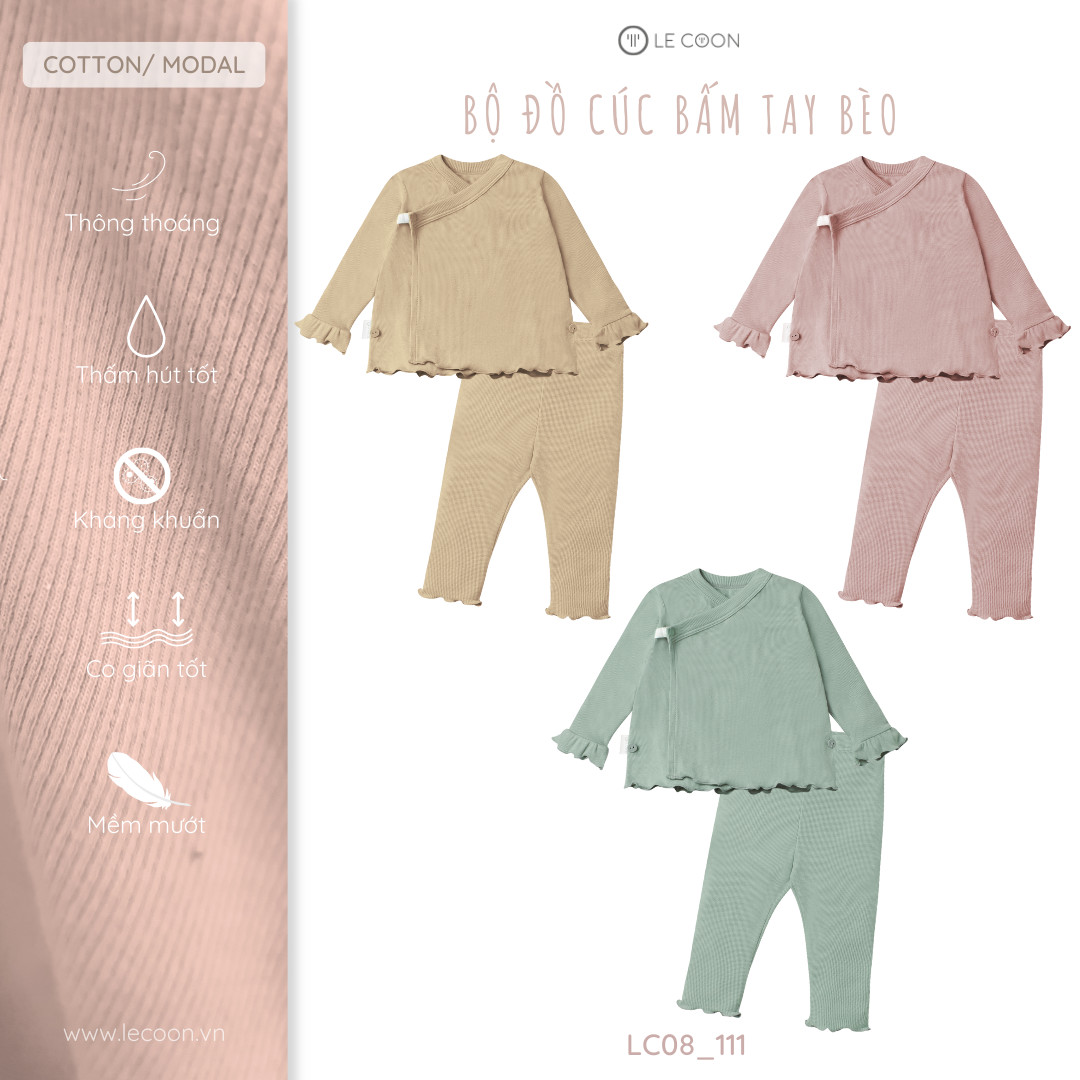 LE COON | Bộ Đồ Cúc Bấm Tay Bèo | Cotton Modal | 0 tháng-9 tháng