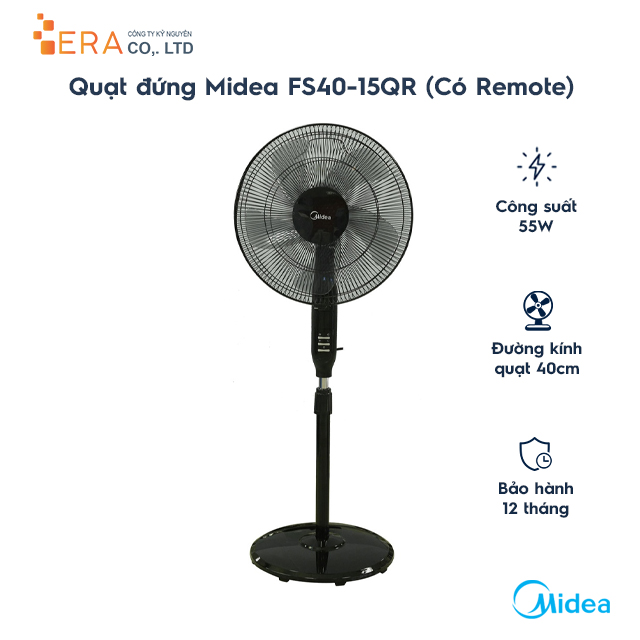 Quạt Đứng Midea FS40-15Q - Đen - Hàng chính hãng