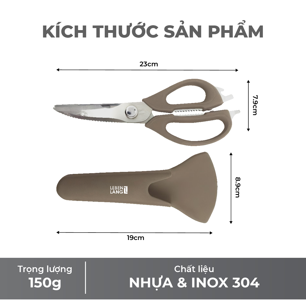 Kéo nhà bếp đa năng Lebenlang LBL1958 inox 304 kèm bao đựng nam châm tiện lợi - hàng chính hãng