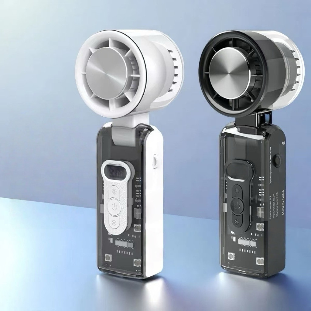 Quạt Sò Lạnh Gấp Gọn 3000Mah Fc08 Với 7 Cánh Quạt 100 Cấp Gió, Màn Hình Led Vỏ Trong Suốt