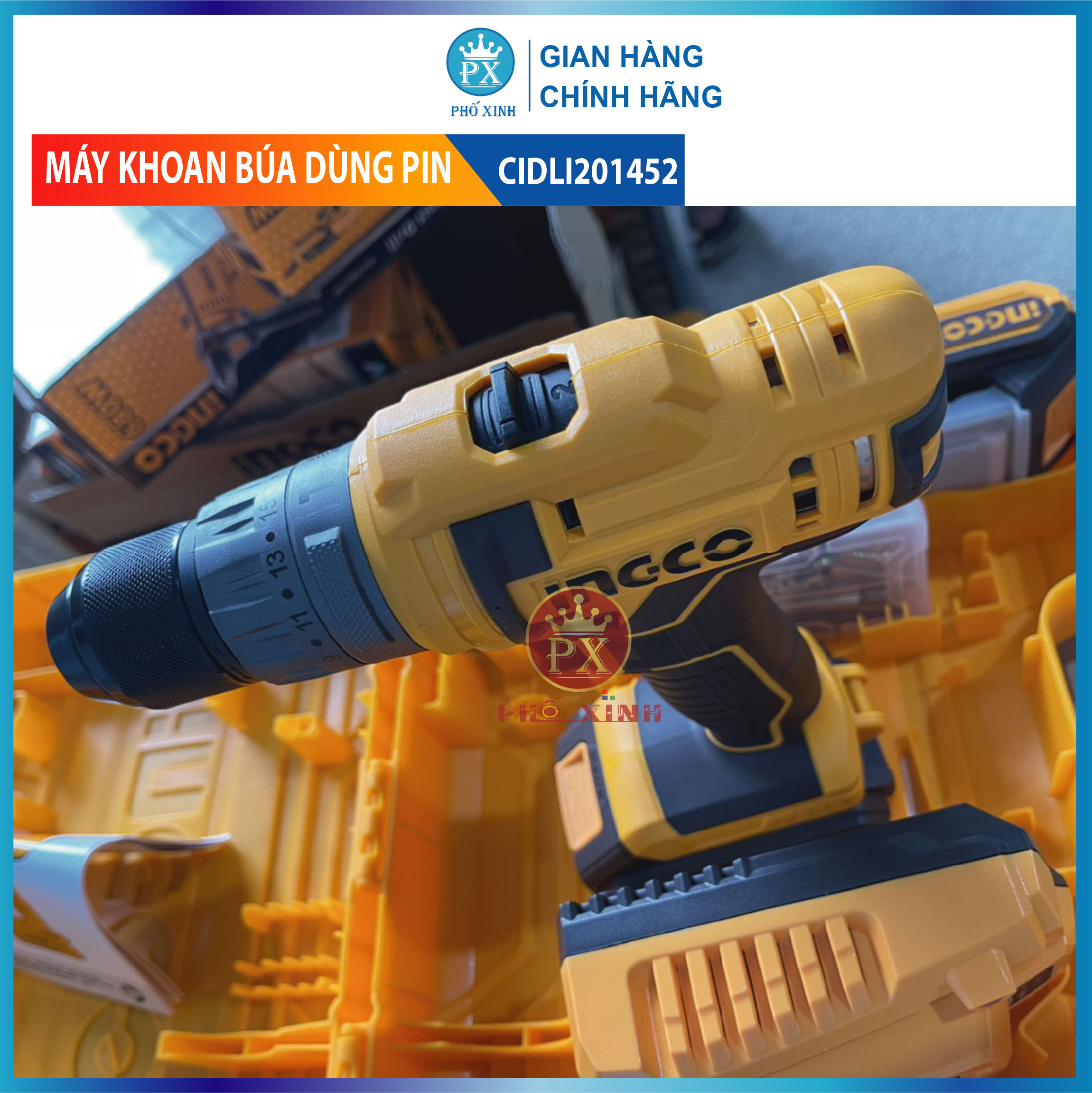 Máy khoan bê tông dùng pin 20V Ingco CIDLI201452 momen 45Nm