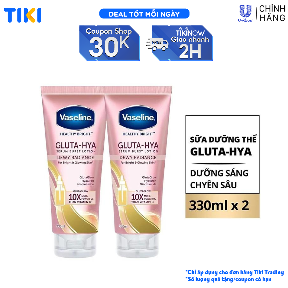 Combo 2 Sữa Dưỡng Thể Vaseline Gluta - Hya Dưỡng Da Sáng Mịn Sau 7 Ngày Dưỡng Sáng Chuyên Sâu 330 Ml
