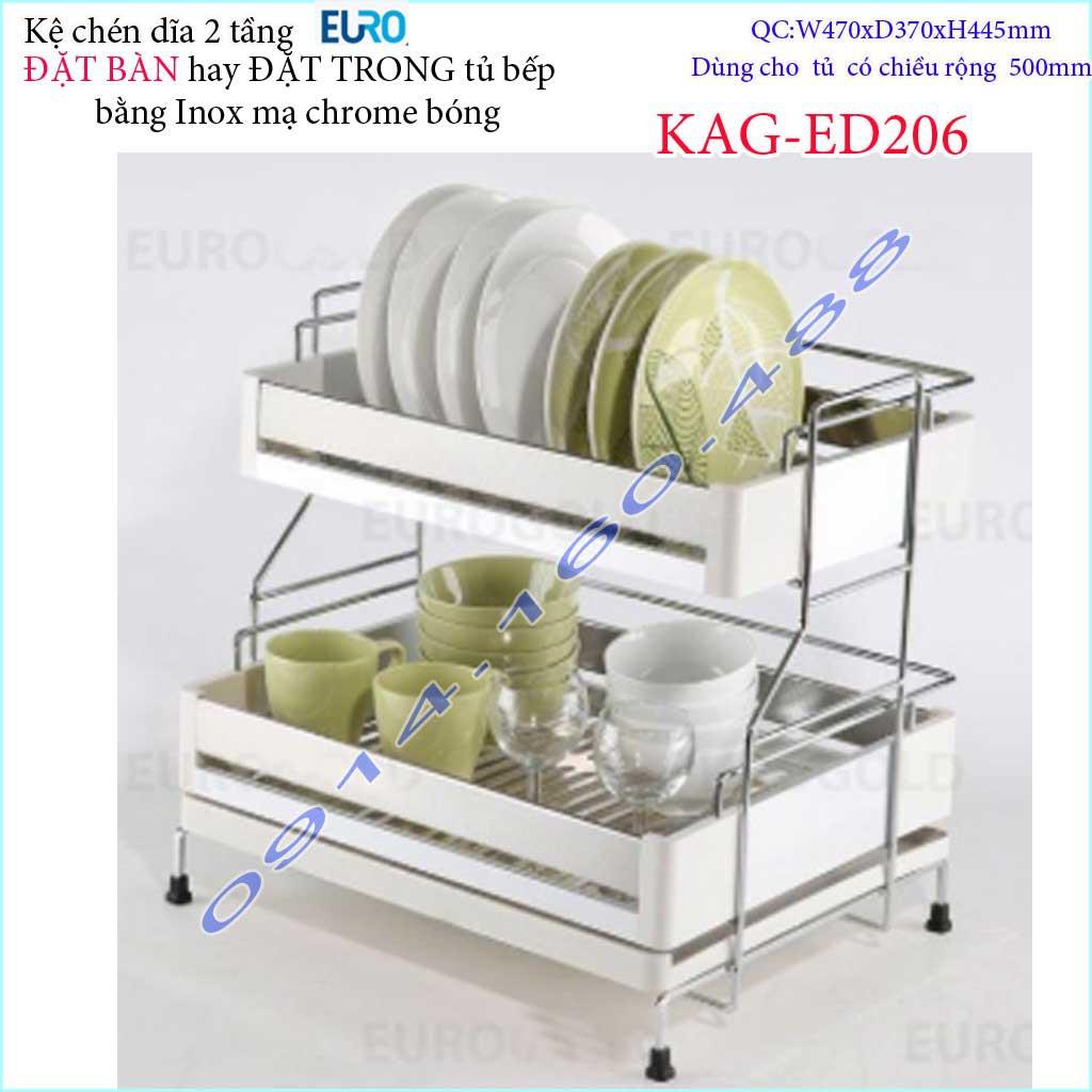 Kệ chén dĩa để bàn KAG-ED206, Kệ đựng chén bát 2 tầng Euro kệ chén để bàn có khay hứng nước
