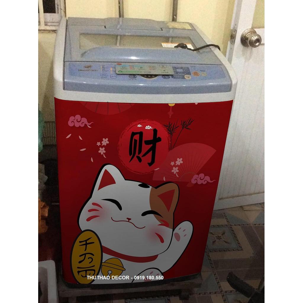 Decal dán máy giặt - tủ lạnh mini MÈO THẦN TÀI