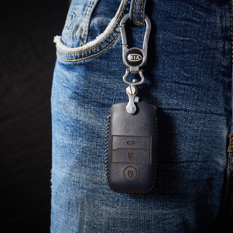 bao da chìa khóa dành cho ô tô Kia Sorento 2015 / 2017 dạng hộp nappa xanh đen