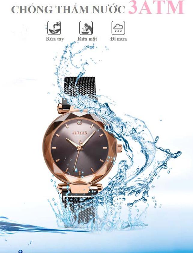 Đồng Hồ Nữ Julius Hàn Quốc JA-1166E Dây Thép Màu Đen