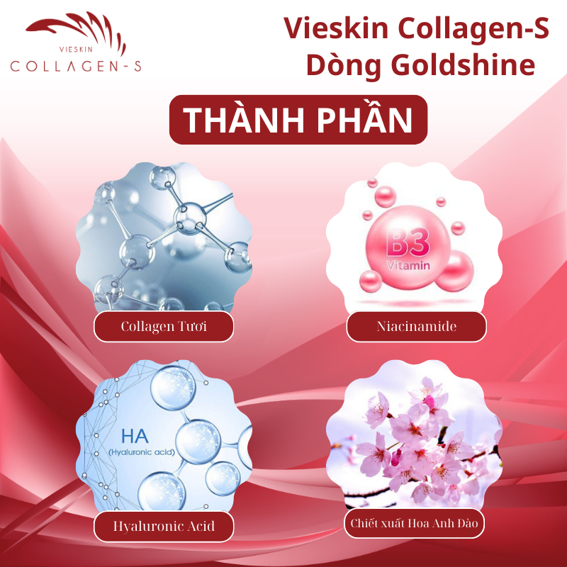 Tinh chất collagen tươi Vieskin Collagen Gold Shine căng bóng da, làm đẹp, trẻ hoá da và chăm sóc môi sau phun xăm 7ml