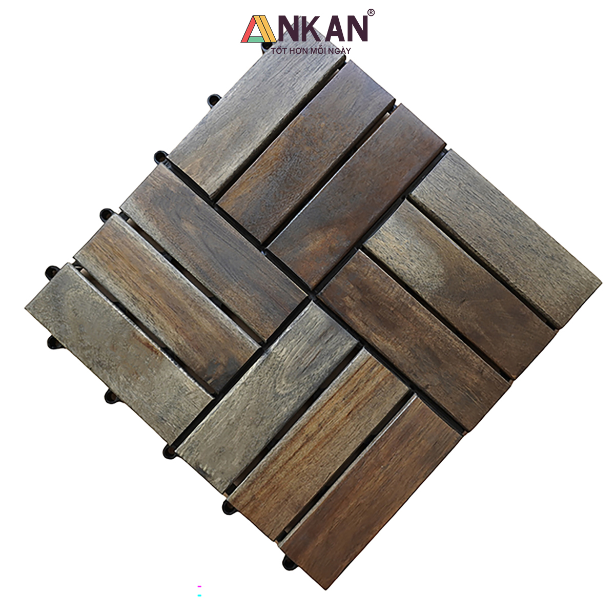 Vỉ Gỗ Lót Sàn Ban Công Thương Hiệu ANKAN Gu Màu Đen 12 Nan, Ván Sàn Gỗ Tự Nhiên, Sân Vườn, Hồ Bơi, Phòng Spa, Siêu Bền, Chịu Nước Tốt, Chống Trơn Trượt, Tiêu Chuẩn Xuất Khẩu