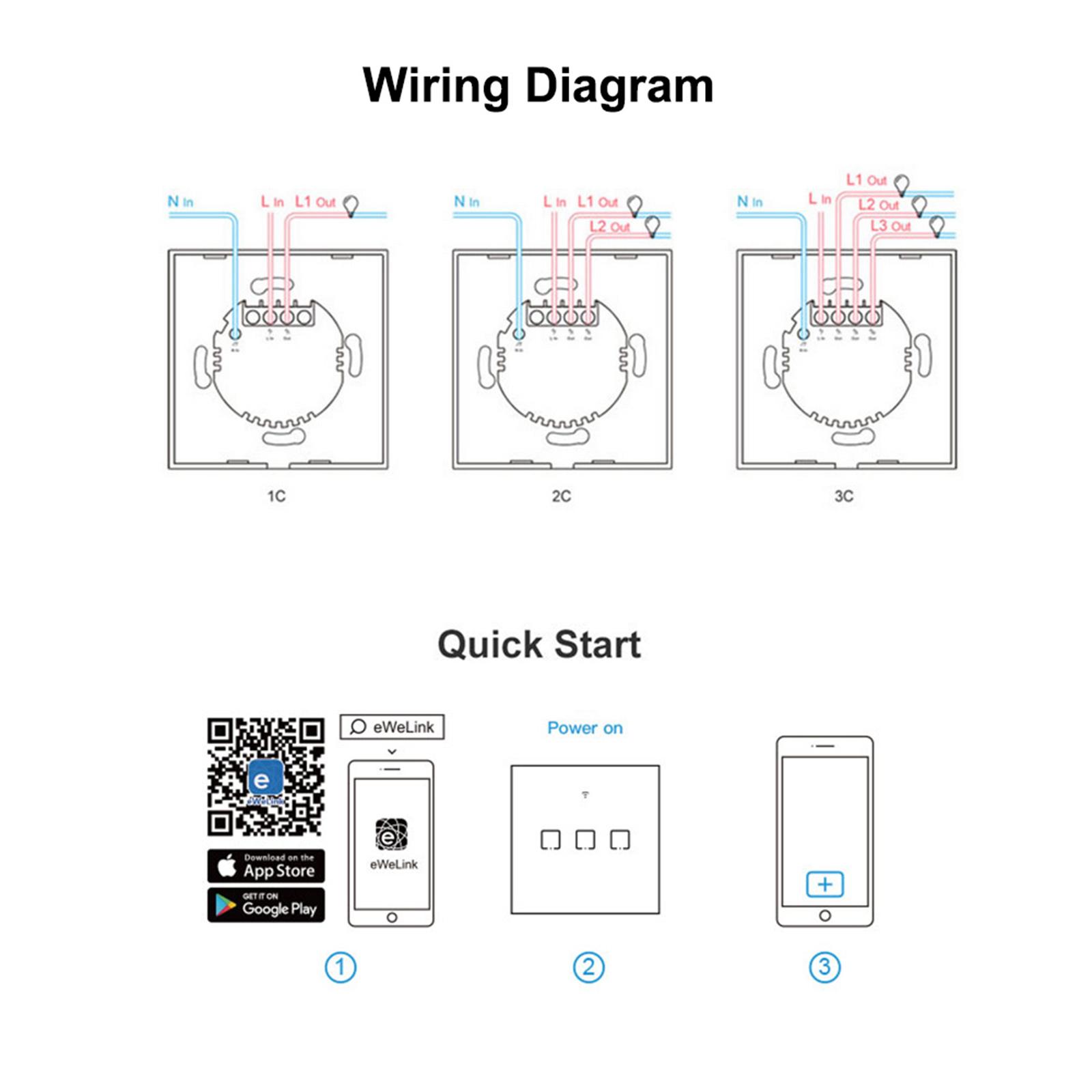 Công tắc đèn tường WiFiSONOFF T1EU3C-TX 3 Gang  WiFi thông minh 433Mhz Ứng dụng điều khiển từ xa RF / Hẹn giờ điều khiển cảm ứng