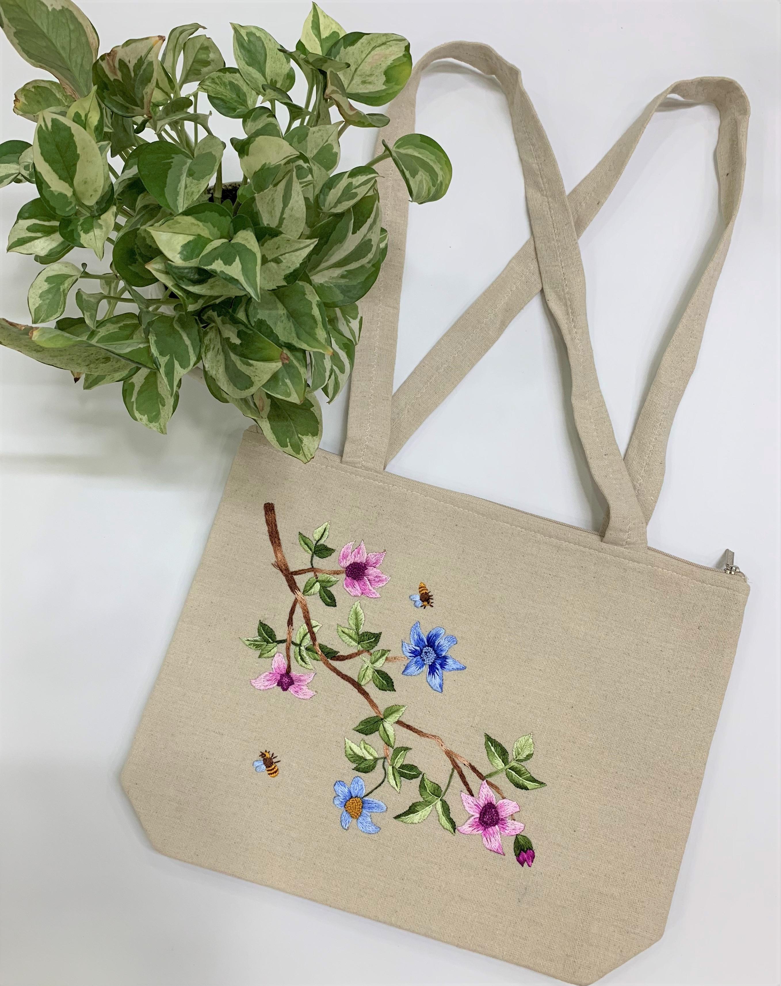 Túi tote thêu thời trang nữ - Hoa Mai - Linen