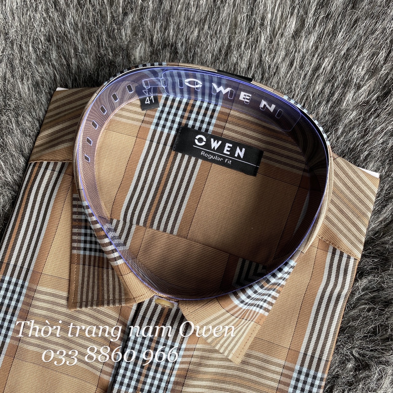 OWEN - Áo Sơ mi dài tay Owen Regular fit chất sợi tre màu nâu kẻ ca rô 220885