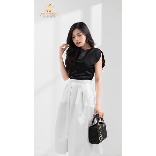Set đầm cách điệu tay áo cánh hoa phối chân váy xếp ly