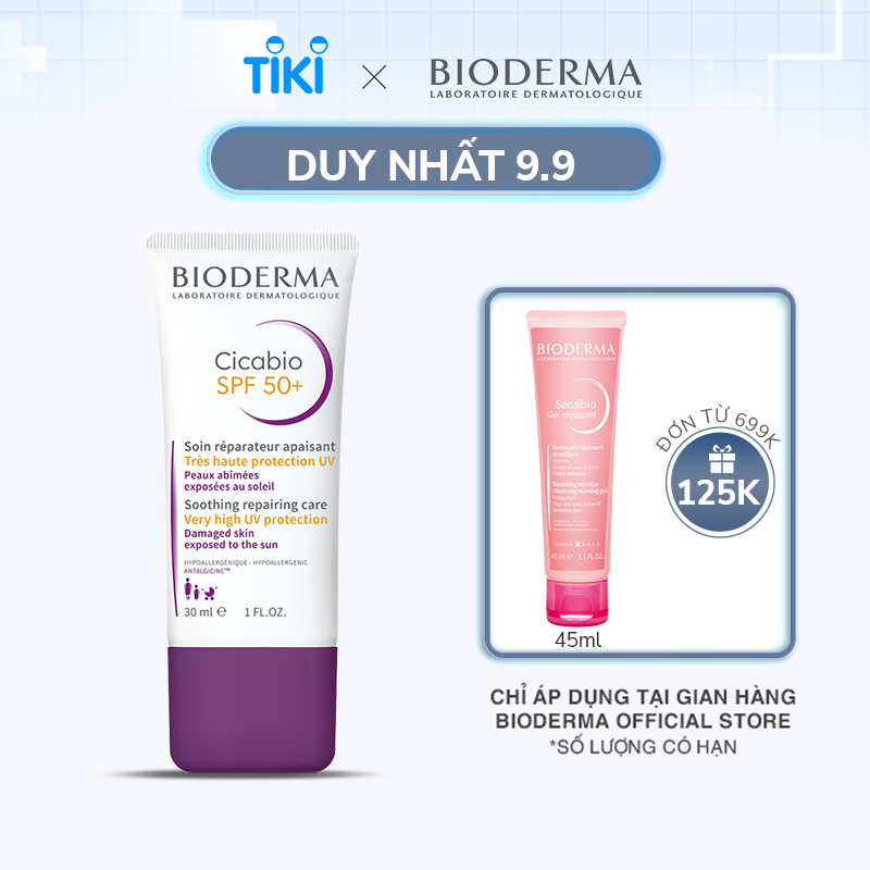 Kem Dưỡng Phục Hồi Da Tổn Thương Và Hạn Chế Tăng Sắc Tố Sau Viêm Bioderma Cicabio Creme Spf 50+ 30ml