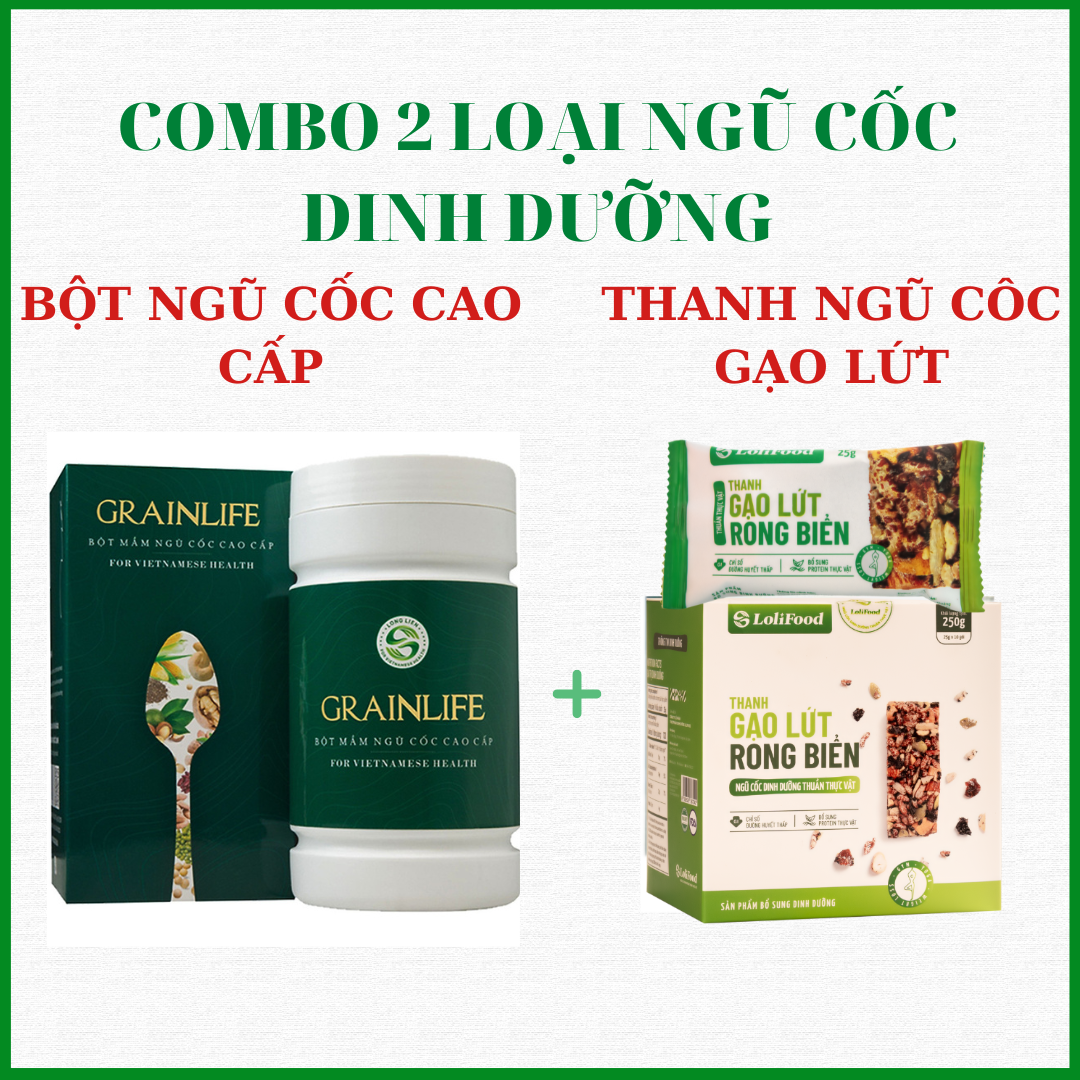 Combo Bột ngũ cốc mầm cao cấp + Thanh ngũ cốc gạo lứt rong biển; 12 loại hạt dinh dưỡng; bổ sung protein, giúp giảm cân