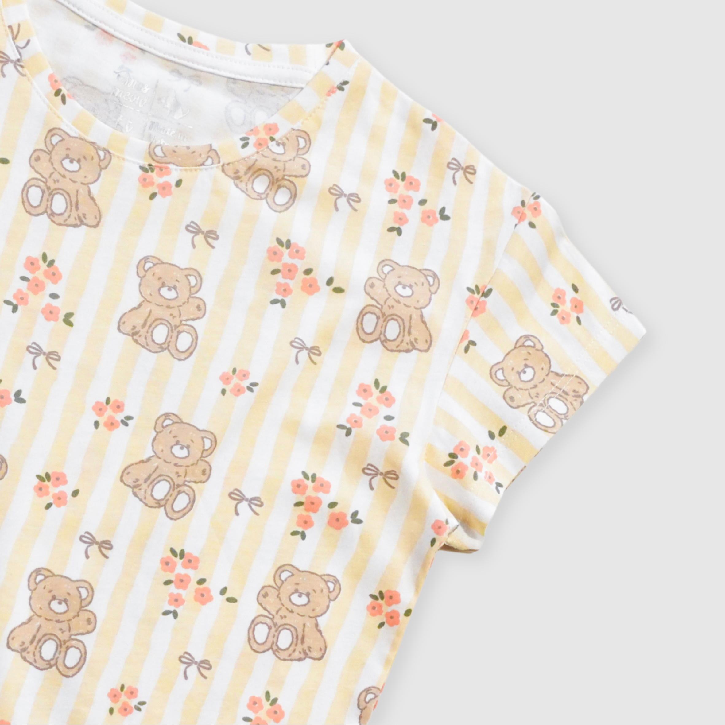 Bộ quần áo bé gái Bigfox Miss Meow mặc nhà mùa hè vải cotton in gấu hoa size đại trẻ em 3-11 tuổi