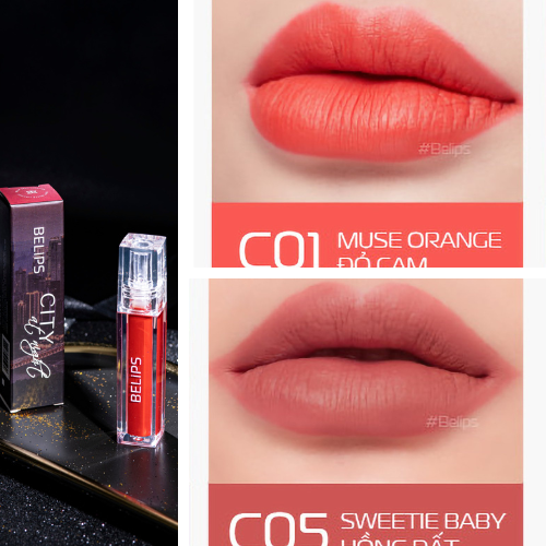 Combo son kem lì mỏng mịn mềm môi C01 Muse Orange + C05 Swettie Baby Belips City At Night