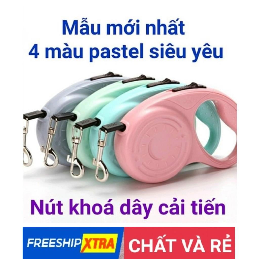 Dây Dắt Chó Mèo Tự Động Thu Gọn - 4 màu pastel chanh xả - cải tiến nút khoá lẫy tiện dụng