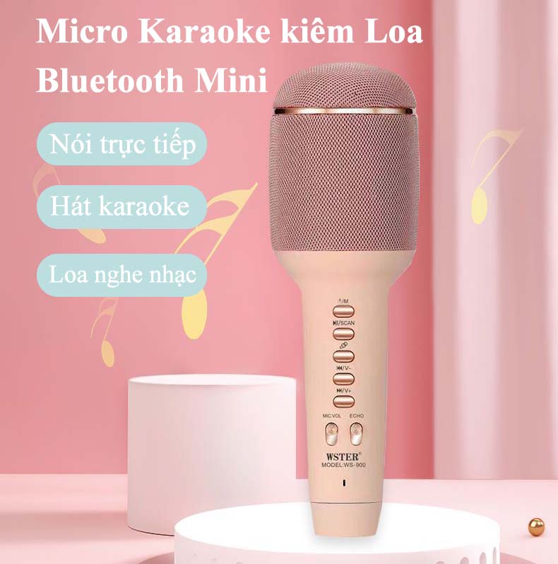 Micro Không Dây Hát Karaoke Kèm Loa Bluetooth Mini Cao Cấp WS-900 Nâng giọng cực chất Loa Bluetooth Karaoke Mini Gia Đình Có Thu Âm Có Thẻ Nhớ USB AUX Mic LiveStream Không Dây Giá Rẻ Bản Nâng Cấp