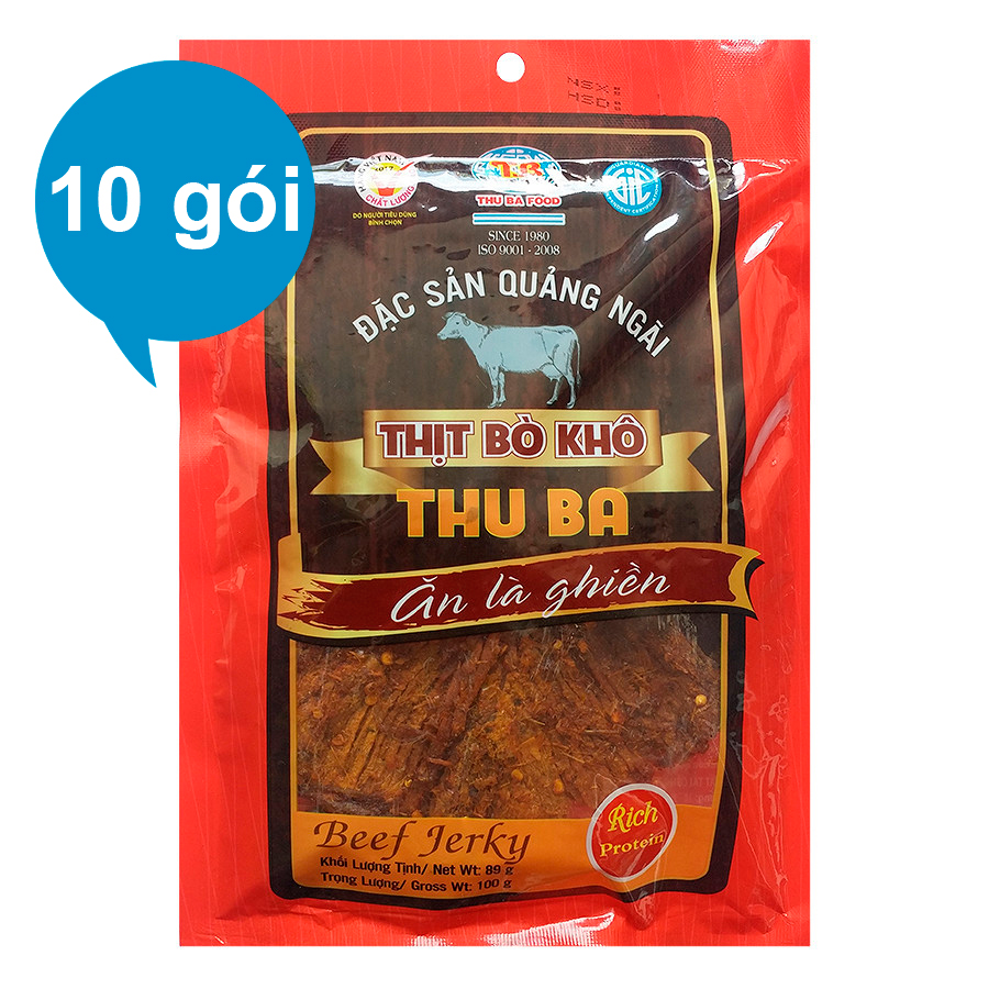 Combo 10 Gói Bò Khô Thu Ba (100g) - Tặng 1 Gói Bò Khô Thu Ba 50g