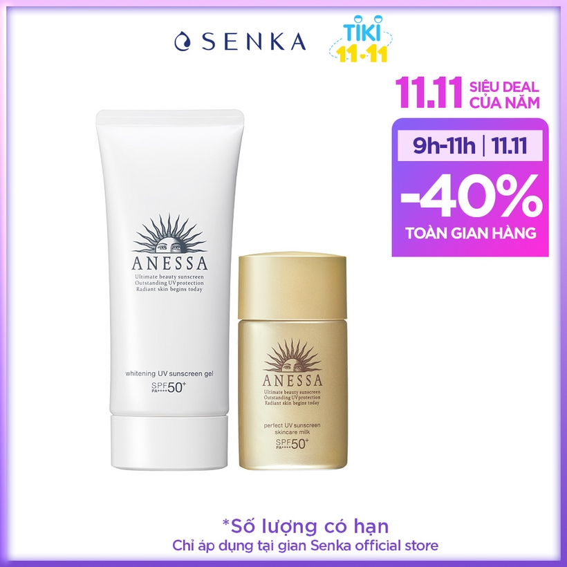 Bộ đôi Kem chống nắng dưỡng trắng dạng gel Anessa Whitening UV Sunscreen Gel 90g + Kem chống nắng dưỡng da dạng sữa bảo vệ hoàn hảo Anessa Perfect UV Sunscreen Skincare Milk SPF 50+ PA++++ 20ml