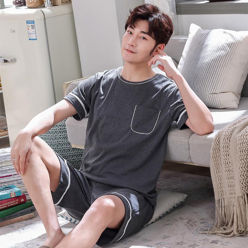 Mới Cổ Tròn Full Cotton Nam Ngắn Tay Mùa Hè Quần Short Bộ Đồ Ngủ Bộ Size Lớn L-4XL Đồ Ngủ Giải Trí Phù Hợp Với Váy Ngủ Nam Pijamas