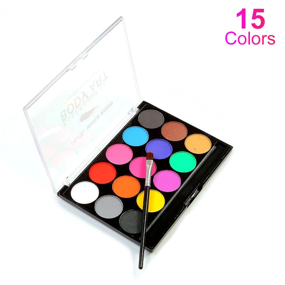 Bộ dụng cụ vẽ mặt 15 màu sắc chuyên nghiệp Sơn phát sáng không độc hại với 2 cọ vẽ cho trang phục Halloween