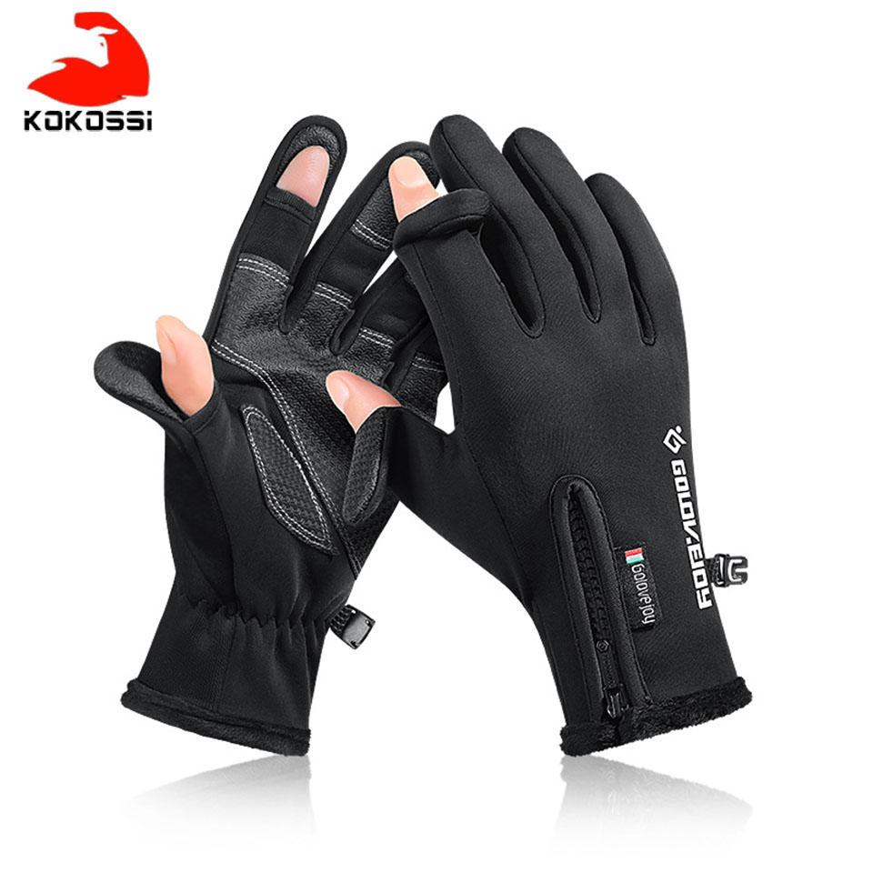 KoKossi 1 Mùa Đông Chống Trơn Trượt Cảm Ứng Ngoài Trời Găng Tay Câu Cá 2 Cắt Ngón Tay Găng Tay Thể Thao Nam Găng Tay Xe Đạp Nhiệt ấm Áp