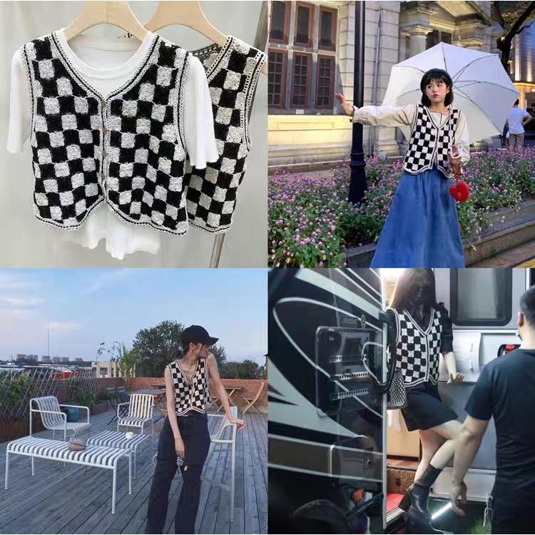 MS562 Áo Gile Dệt Kim Ô Vuông Độc Lạ