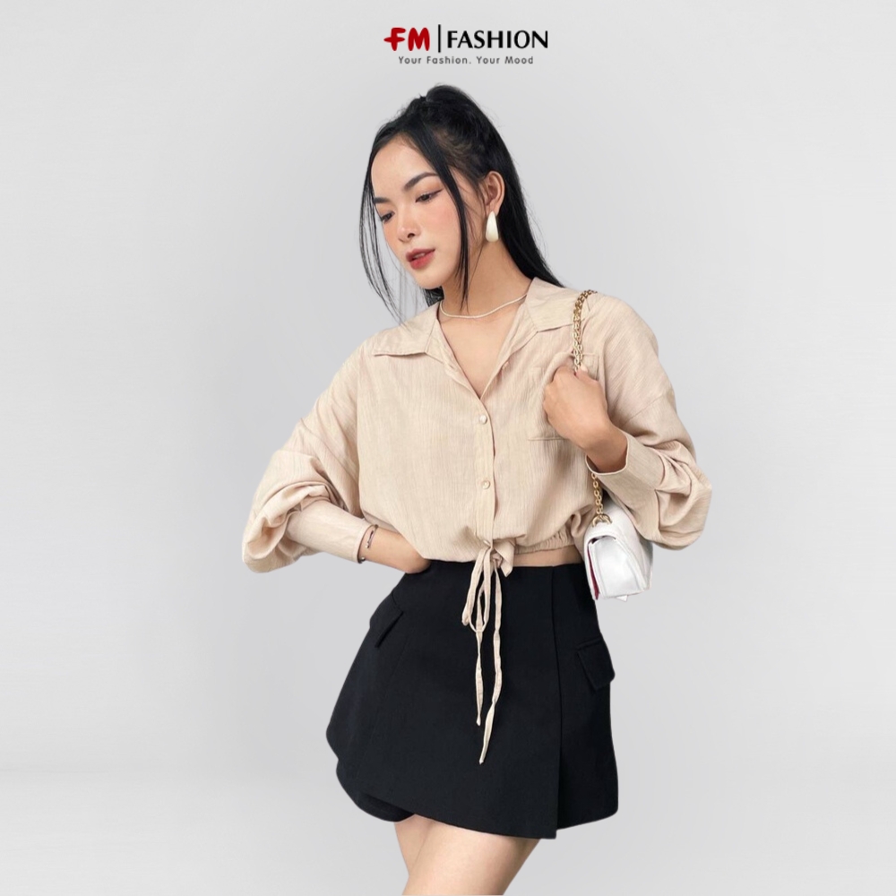 Áo sơ mi nữ FM Style cổ bẻ tay dài rút dây eo thời trang tiểu thư xinh xắn phong cách Hàn Quốc 22121121