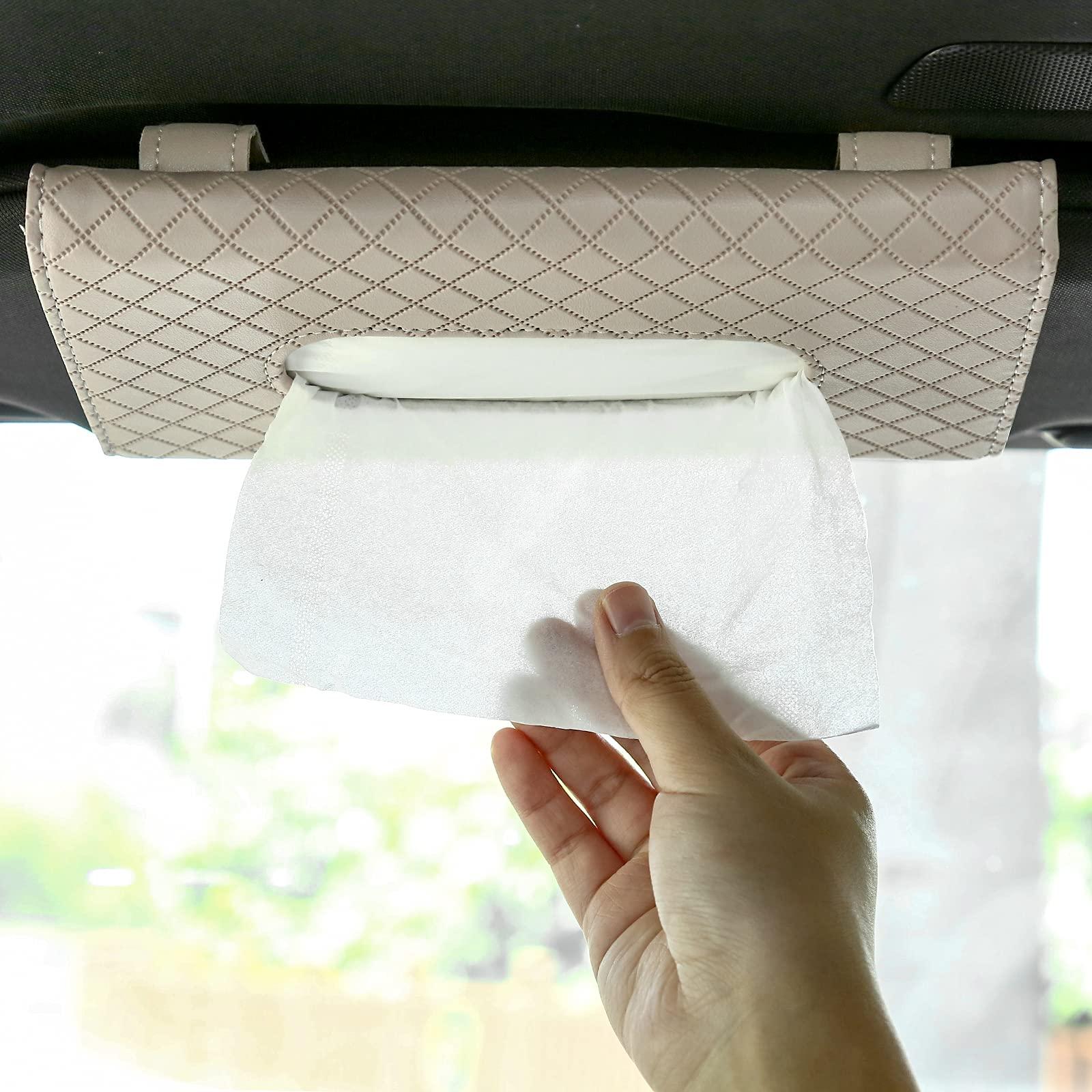 Giá đỡ mô tự động, 2 miếng bánh xe bằng da PU Hộp tay Hộp đeo mặt nạ, giá đỡ khăn giấy Napkin Người giữ hộp cho xe hơi mặt trời lặn hộp xe phía sau ghế tựa phụ kiện