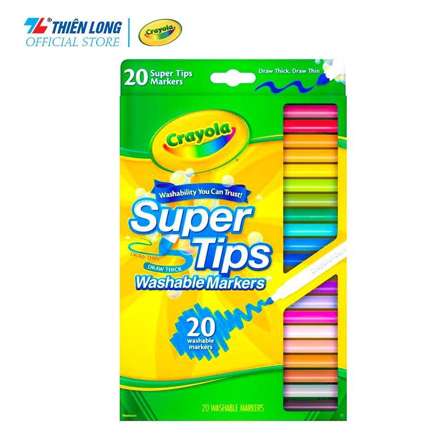 Bộ 20 màu bút lông nét mảnh - nét đậm có thể rửa được Crayola Supertips Washable Marker