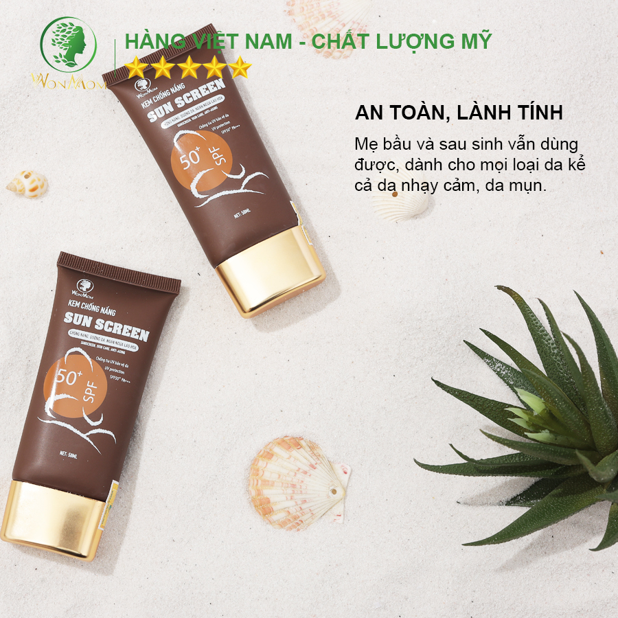 Bộ trắng da, sạch mụn, chống nắng chuyên sâu Wonmom ( 1 Sữa rửa mặt + 1 Kem cấp ẩm + 1 Serum mụn + 1 Kem chống nắng )