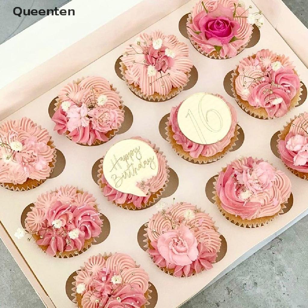 Queenten Happy Birthday Cupcake Topper Acrylic Rose Gold Circle Cake Topper New QT