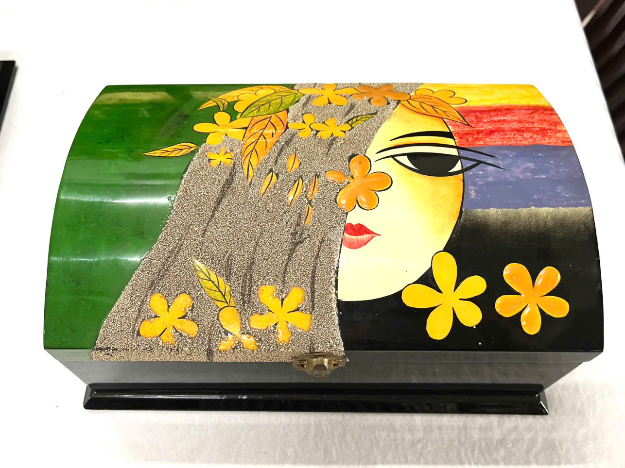 Hộp nữ trang 2 tầng nắp cong Sơn Mài Cao Cấp Thanh Bình Lê đựng đồ trang sức, vật dụng nhỏ xinh, làm quà tăng,...