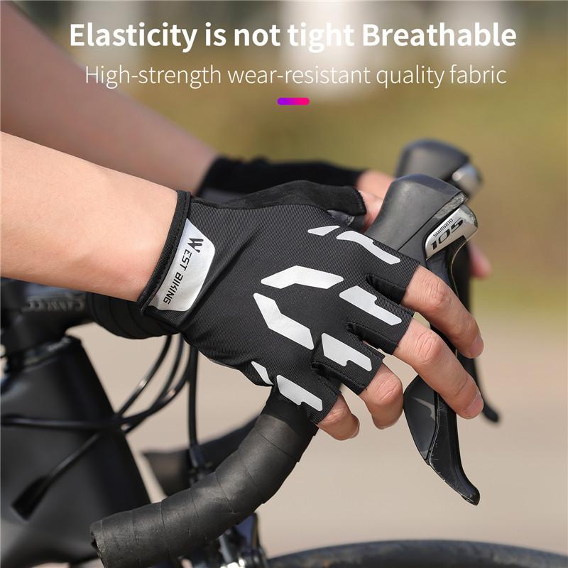 WEST BIKING Găng Tay Thể Thao Mùa Hè Phản Quang Ngón Găng Tay Xe Đạp Chống Sốc Nam Nữ Tập Gym Thể Hình MTB Road Găng Tay Xe Đạp Color: Full Finger Size: XXL