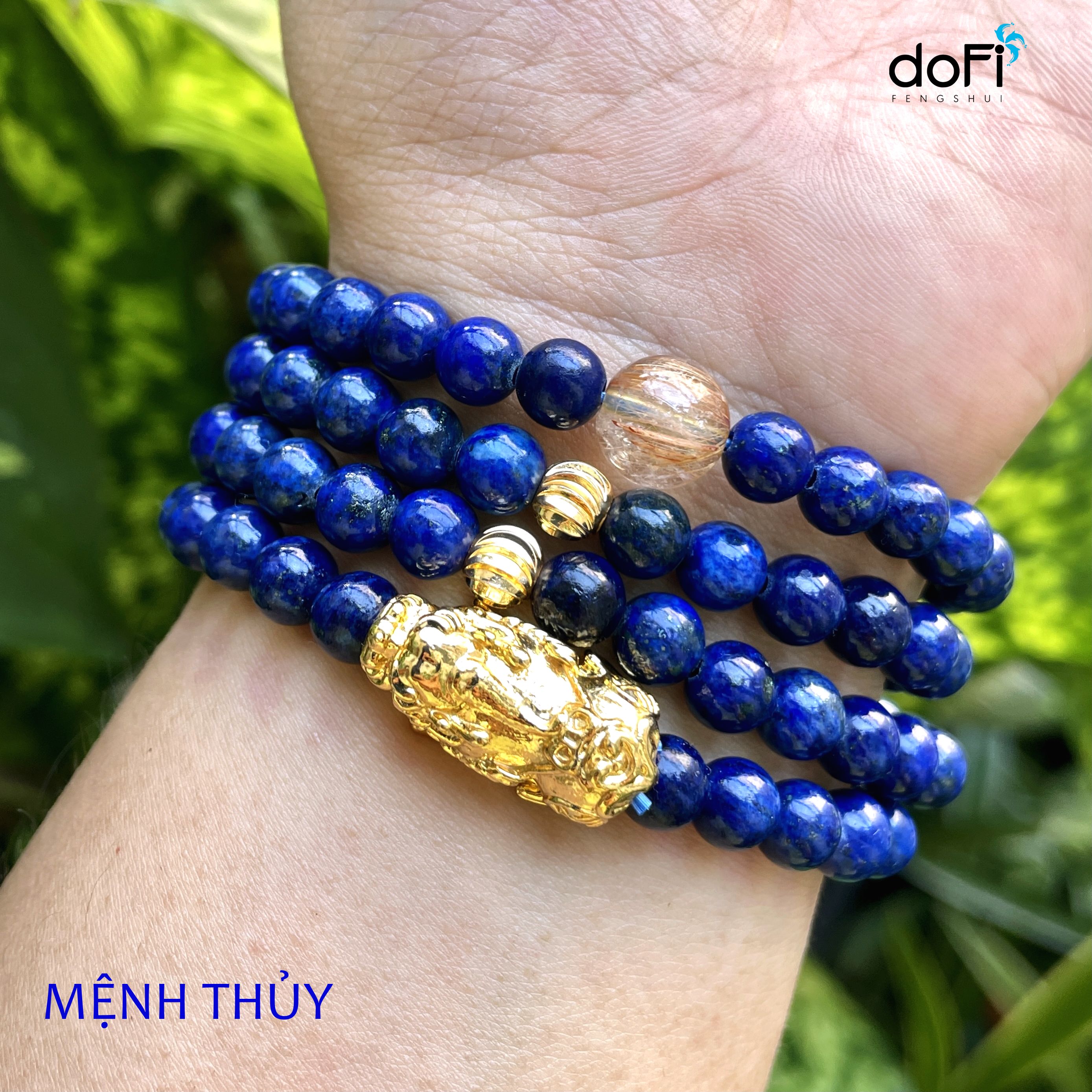 TRÀNG HẠT LAPIS LAZULI + ĐÁ THẠCH ANH TÓC VÀNG PHỐI TỲ HƯU